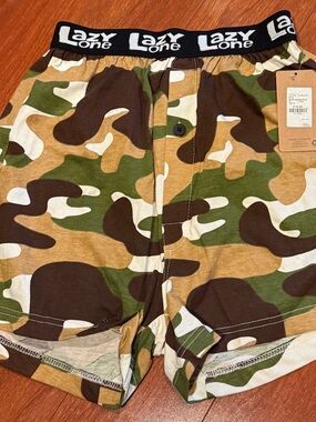 NWT, Lazy One Green and Brown Camo Boxer Shorts, size M